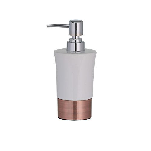 Preisvergleich Produktbild axentia Seifenspender Riga-Pumpspender Leer-Seifenschaumspender 350ml-Flüssigseifenspender Fürs Bad-Lotionspender Chrom-Badutensilien Seifenbehälter, Keramik, Kupferfarben / Weiß, 8 x 8 x 18 cm