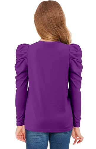 storeofbaby Girls Puff Long Sleeve Shirts Round Neck Tunic Tops Casual Blouses 5-14 Years3