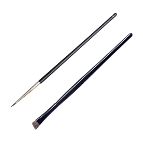 LIFKOME Juego De 2 Pinceles De Maquillaje Para Ojos, Incluye Pincel Delineador Líquido y Pincel Para Cejas Pequeño Negro, Mango De Madera, Adecuado Para Maquillaje Diario y Profesional