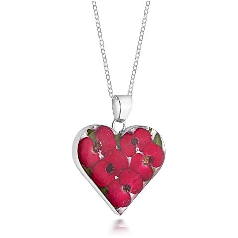 Natural Flower Jewellery Sterling Silver Large Heart Pendant Made with Real Poppies Cover