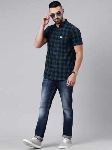 Image of Majestic Man Men Cotton Checkered Half Sleeve Slim Fit Casual Shirt