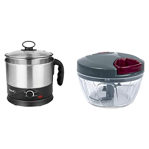 Pigeon By Stovekraft Kessel 1.2-Litre Multi-Purpose Kettle (Silver) 600W, Black & Pigeon By Stovekraft Handy Mini Plastic Chopper With 3 Blades, Grey, 1.2 Liter, 600 Watt