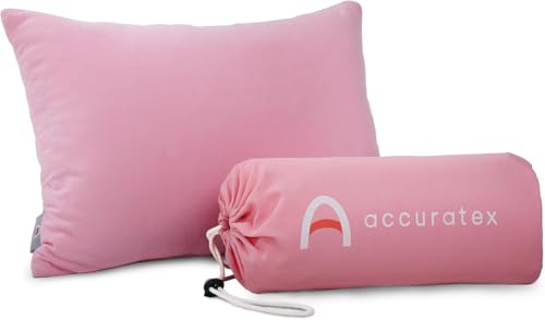 ACCURATEX Camping Kissen Memory Foam, 100% Baumwolle, atmungsaktiver Bezug, komprimierbares Reisekissen, Camping- und Reisezubehör, kleines Rucksackkissen, Rosa
