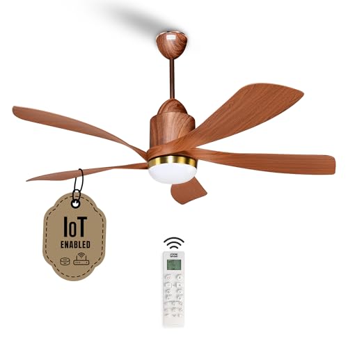 Image of KUHL Luxus Twist 1320mm Stylish 65% Power Saving BLDC Ceiling Fan With Remote |Down Light|BEE 5 Rated & ISI Marked|Low Noise| IoT -Operate via Mobile & Alexa |Reverse Mode |Free Installation |Teak
