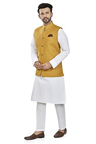 Image of BE ACTIVE 100% Cotton Solid Pattern Trendy Comfortable Stylish Full Sleeve Kurta Pajama Set with Jacket Nehru Style Koti for Men's ||
