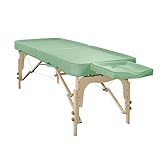 Mobile Ayurveda Profi Massageliege aus Holz - 202 cm x 81 cm - 2 Zonen - Klappbar - mit Kopfpolster, Tasche etc. - leicht zu reinigen - höchste Qualität - Perfekt für Ölmassage (Pastellgrün)