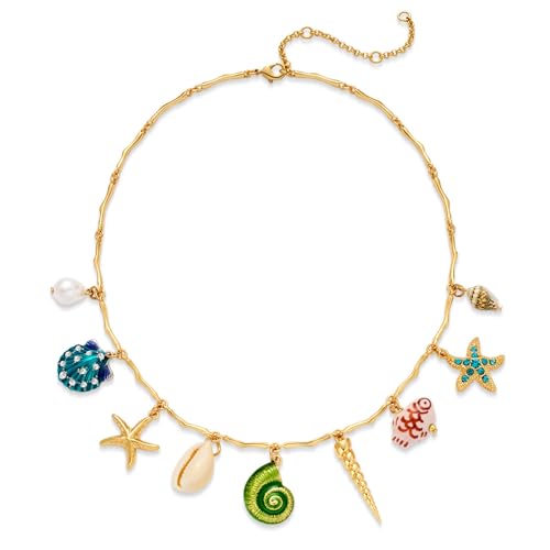 LILIE&WHITE Collier Femme Or à Breloques Maritimes Colorées, Hypoallergénique et Anti-Décoloration, Bijou Original pour Cadeau Estival & Style Bohème