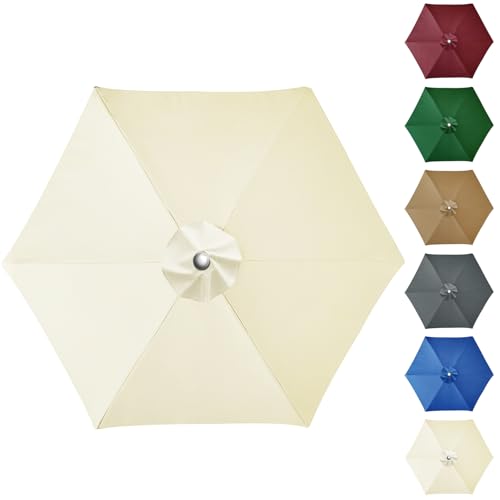 NAKIHOUSE Sonnenschirm Ersatzbezug 2m 6 Streben Terrassenschirm Bespannung Stoffbezug, Gartenschirm Ersatz-Überdachung, Sonnenschirm Bezug Für Hof, Garten, Strand, Pool, Cremeweiß