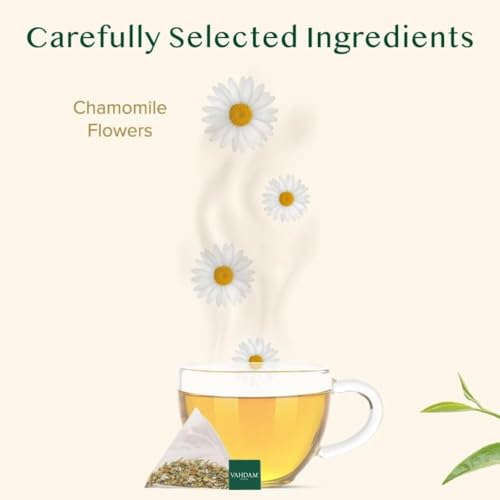 VAHDAM, Chamomile Herbal Tea (100 Pyramid Tea Bags) Resealable Ziplock Pouch | Caffeine Free, Non GMO, Gluten Free | 100% Pure Tisane - Sweet & Floral | Made With Natural Chamomile Flowers