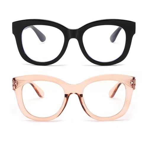 Image of FEISEDY Retro Blue Light Glasses for Women Men, Thick Square Glasses Blue Light Blocking, Anti Glare Digital &Eyestrain B0278
