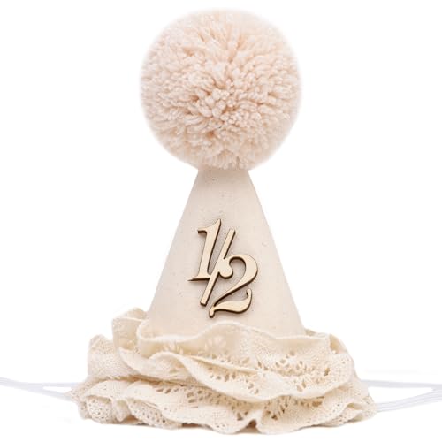 Image of WAHAWU Lace 1/2 Birthday Hat-Sweet Half Birthday Decoration,Lace Flower Princess Party Crown,6 Months Floral Party Supplies