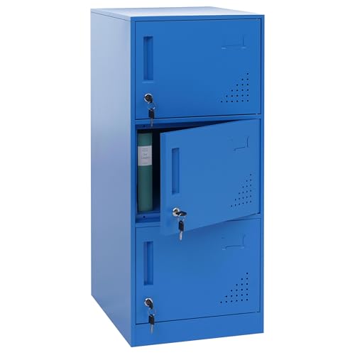 Mendler Spind HWC-P63, Schließfach Wertfachschrank Schließfachschrank 3 Türen, 90x38x45cm Stahl - blau