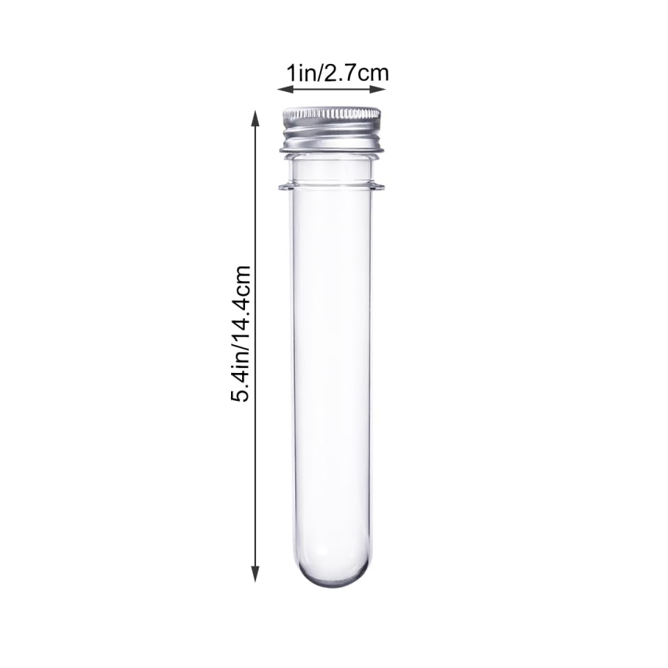 ULTECHNOVO Plastic Test Tubes with Caps, 12pcs 40ml Plastic Test Tube Bottles Metal Screw Lids Clear Storage Vials for Bath Salt Candy Craft Samples