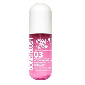 Holler And Glow Bondi Blush Pink Dragonfruit Body & Hair Mist, Body Spray For Women, Hair Perfume For Women, Jasmine, Amber Scented, Floral & Tropical Fragrance Notes, 8.11 Fl Oz