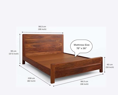 Image of Sheesham Wood Bed Without Storage, Solid Wood in Natural Finish, Modern Design | Single Bed - Mattress Size (78 inchx36 inch) | Bedroom Furniture | Without Mattress & Side Tables | Low Highted