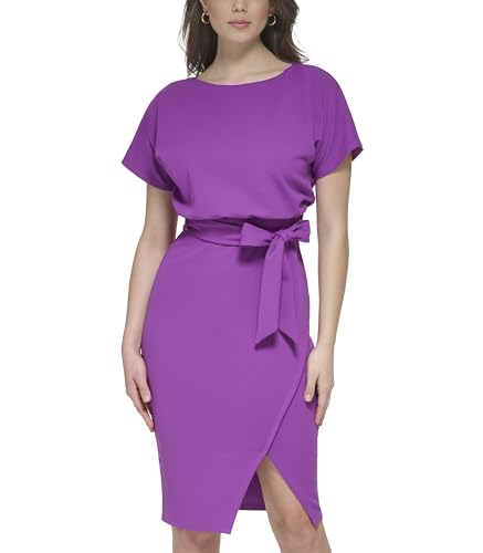 Image of Kensie Womens Short Sleeve Tie Waist Midi Dress