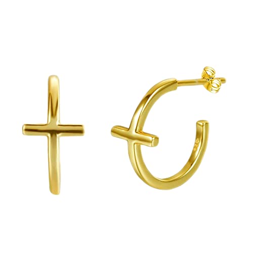 Cerceau pour femmes en argent sterling avec pendentif croix travaillé