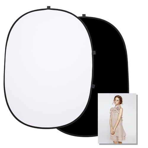 XPAISYQC Arrière-Plan Fond Portable Pliable à Ressort 2 en 1 Double Face Noir et Blanc 2m * 1,5m,Studio Professionnel ou Portrait à Extérieur Photographie de Produit...