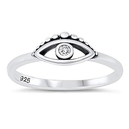 CloseoutWarehouse Clear Cubic Zirconia Protection from Evil Eye Ring Sterling Silver