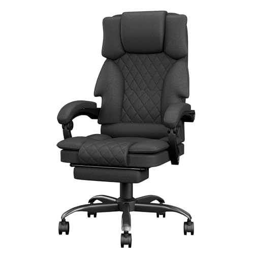 Submi Silla de Oficina Ergonómica con Reposapiés de Tela, Silla Escritorio de Altura Regulable Silla de Escritorio, Silla Oficina para Oficina en Casa con Respaldo Ajustable, Silla Gaming, Gris Oscuro