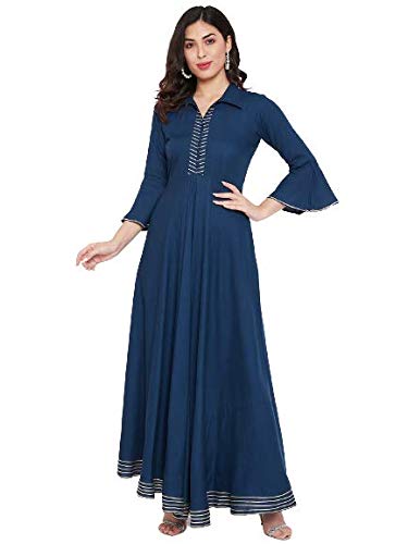 Women Solid Rayon Kurti with Bell Regular Sleeves