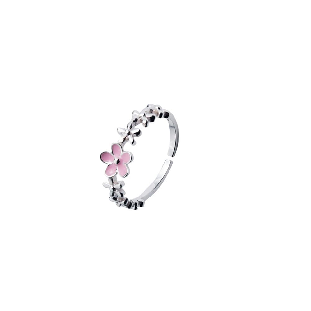 IMINIPink Cherry Blossoms Open Ring for Women Girls Adjustable Flower Rings Promise Love Wedding Engagement Statement Delicate Flower Finger Band Jewelry Gifts Birthday