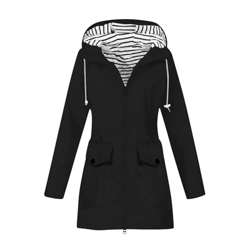 Shffuw Gorro Lluvia Mujer Impermeabletraje Agua Gabardina de otoño e invierno para mujer, abrigo para escalar al Chubasquero gabardina Impermeable Mujer (Black, L)