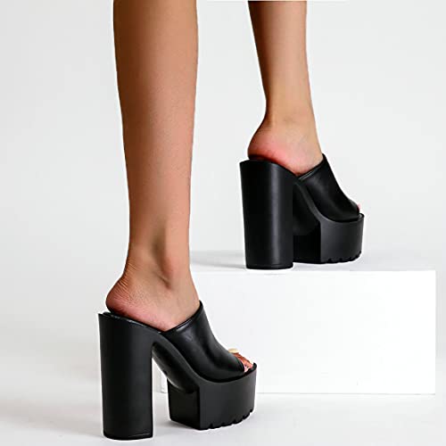 Trendenzy Womens Chunky Platform Slide Sandals Open Toe Slip On Slippers Sexy Mule High Heels3