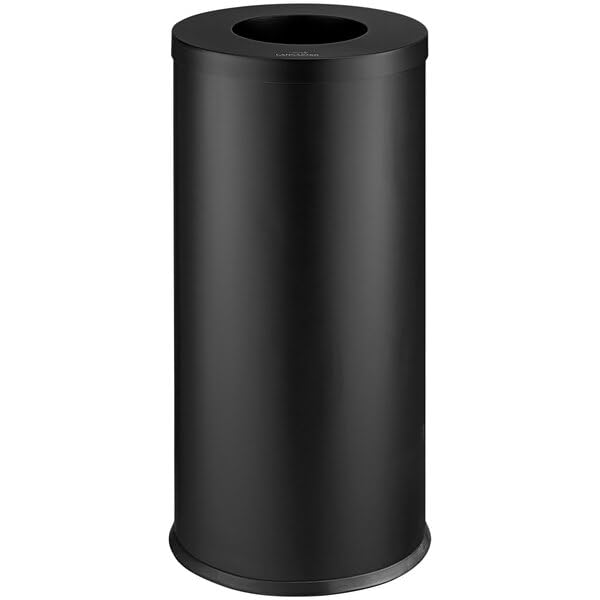 Round Decorative Trash Can Black Powder-Coated Metal 15 Gallon Capacity Indoor Use 30 Inch Height Stationary with Top