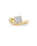 PAVOI 14K Yellow Gold Plated Premium Cubic Zirconia Square Solitaire Engagement Ring for Women - Unique Wavy Promise Band - Fake Wedding Ring - Size 9