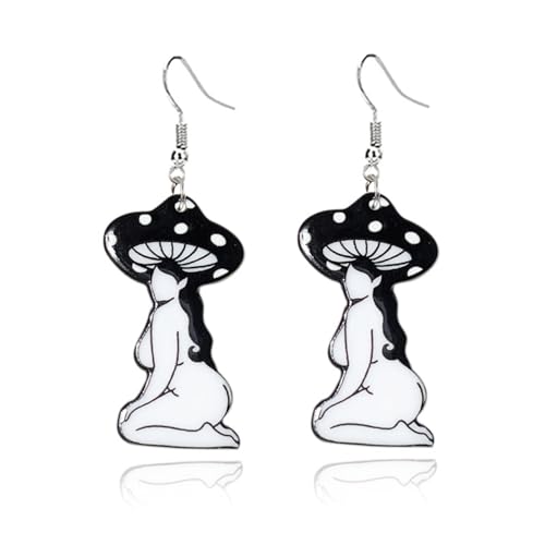 Pendientes de hongo vintage de acrílico extraño, aretes creativos de hongo femenino, aretes novedosos en forma de hongo para mujer, joyería extraña y divertida, Acrílico