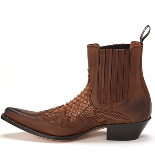 Western Coweboy Boots For Women Men Pointed Toe Low Heel Embroidered Durable Riding Boots Casual Fashion Retro Classic Short Boots For Spring Fall Country Boot ( Color : Brown , Size : 10 Women/8.5 Me4