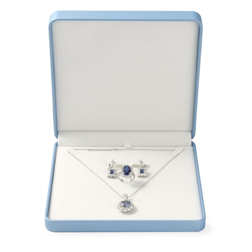 Leather Jewelry Set Box Big Necklace Box Chunky Necklace Gift Box Showcase Jewelry Display Holder (Blue)