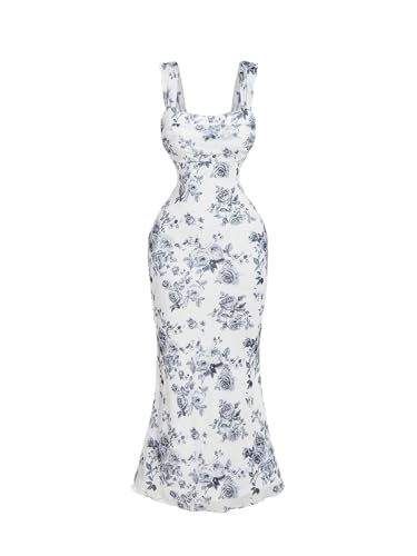 Image of GORGLITTER Women's Floral Summer Wedding Guest Dress Ruched Cocktail Party Bridal Shower Formal Beach Midi Sun Dresses