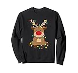 renna festiva avvolta da luci di natale - design divertente felpa