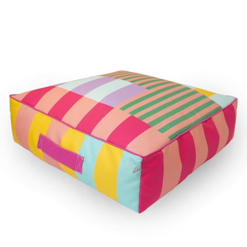 rucomfy Beanbags Large Square Floor Cushion - Indoor/Outdoor - Water-Resistant - Colourful Doodle Print - Comfy Garden & Patio Seat - (Block Print, 22 (H) x 68 (L) 68 (W) cm)