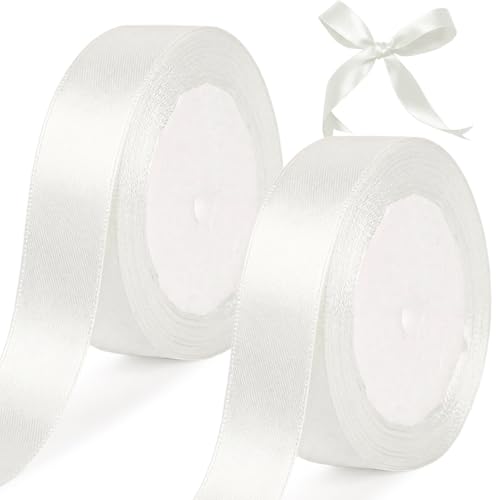 tenn well White Satin Ribbon 20mm 44 Meters Smooth Fabric Satin Ribbon for Gift Wrapping Crafting Hair Bows Wedding Party and Christmas Decoration