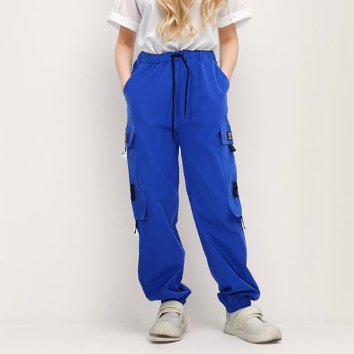 Boys Sweatpants 5t Casual High Waisted Drawstring Loose Fit Pockets Kids Cargo Sweatpants Girls (Blue, 9-10 Years)3
