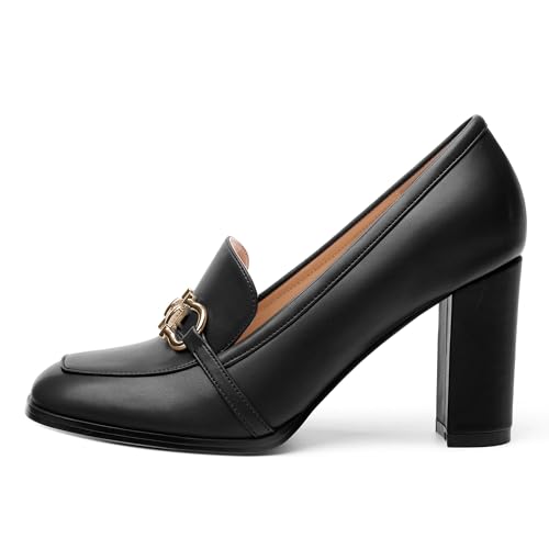 Women's Loafers - Square Toe High Heels Shoes for Women, Metal Buckle Fashion Women's Pumps Shoes for Party Dress Wedding Office2