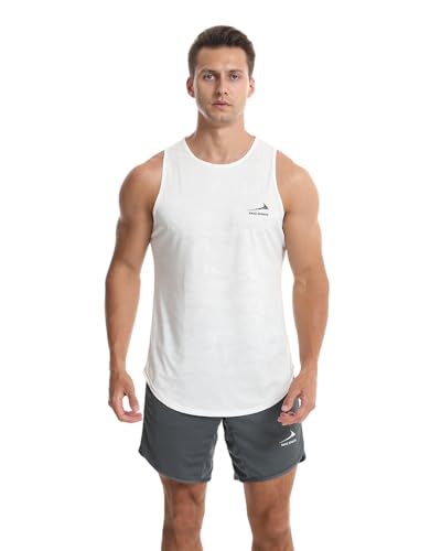 Herren Tanktop, schnell trocknende Trainingshirts, Muskel Fitness Bodybuilding Laufshirt Fitness Tanks Ärmelloser T-Shirt Weiß L