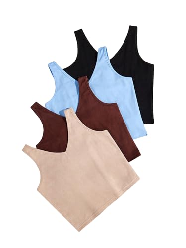 Milumia Girl's 4 Pack V Neck Sleeveless Solid Basic Fitted Crop Tops