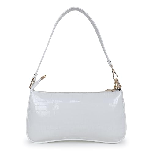 Image of clementine Women Fashion Croco Shoulder Bags - One Big Zip Pocket Canvas Handbag Bags for Girls, Ladies and Daily Use Office, Travel (White)