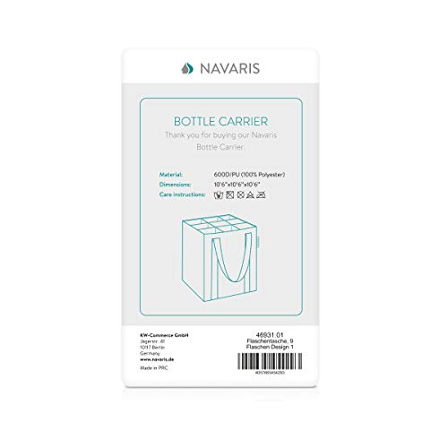 Navaris Bottlebag 9 Fächer Flaschentasche - 27 x 27 x 27 cm Flaschen Tasche schwarz reißfest - 9er Tragetasche waschbar - Flaschengröße bis 1,5L