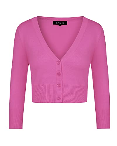 MINTLIMIT Cárdigan corto de punto de manga 3/4 para mujer, con cuatro botones, estilo vintage, para cubrir los hombros, fucsia, L