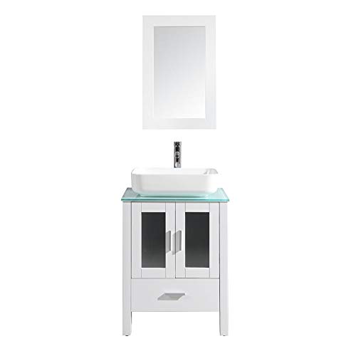 DodreHome 24" Modern White Bathroom Vanity MDF Cabinet with Glass Top,Ceramic Vessel Sink Set(814) and Mirror Included DodreHome 24" Modern White Bathroom Vanity MDF Cabinet with Glass Top,Ceramic Vessel Sink Set(814) and Mirror Included