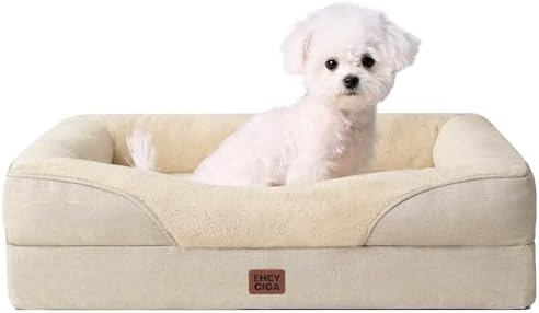 （19:30時点） EHEYCIGA 犬 ベッド ペット 犬用ベッド 洗える 防水 猫 ベッド 高反発 S 小型犬 中型犬 クッション 取り外せるカバー 滑り止め （ベージュ, 61x45x15cm）