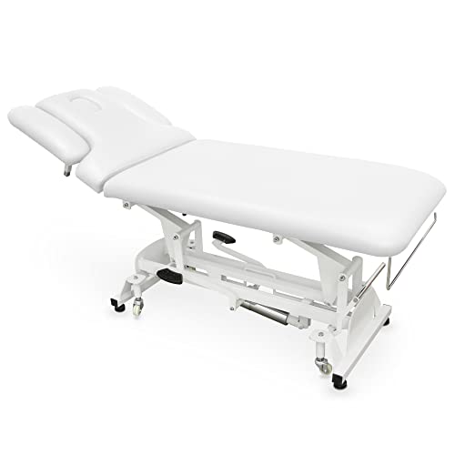 QUIRUMED Camilla hidráulica Fisioterapia, Pro, 2 cuerpos, Reposabrazos Regulables, Estructura de Acero Reforzado, 186 x 70, Ruedas escamoteables, Color Blanco, hasta 180 kg