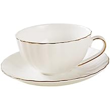 1set Pure White Gold Inlaid Bone Porcelain Coffee Cup and Saucer Set Simple Mug for Home Use for Coffee