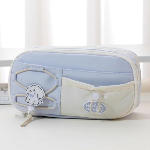 Image of Large Capacity Cute Aesthetic Pencil Case with multi ompartments, Multi-Pocket Pastel Pen Pouch Organizer with Zipper, Kawaii School Supplies Bag for Girls, Teens & Students (Light Blue Dog)