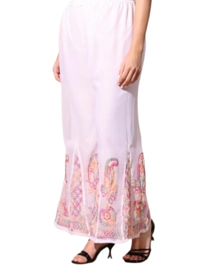 Image of Rani Arts Plazoo Pant Sarara Lucknow Chikankari Multi-Colour Embroidery with Resham Thread Georgette Plazzo for Women & Girls